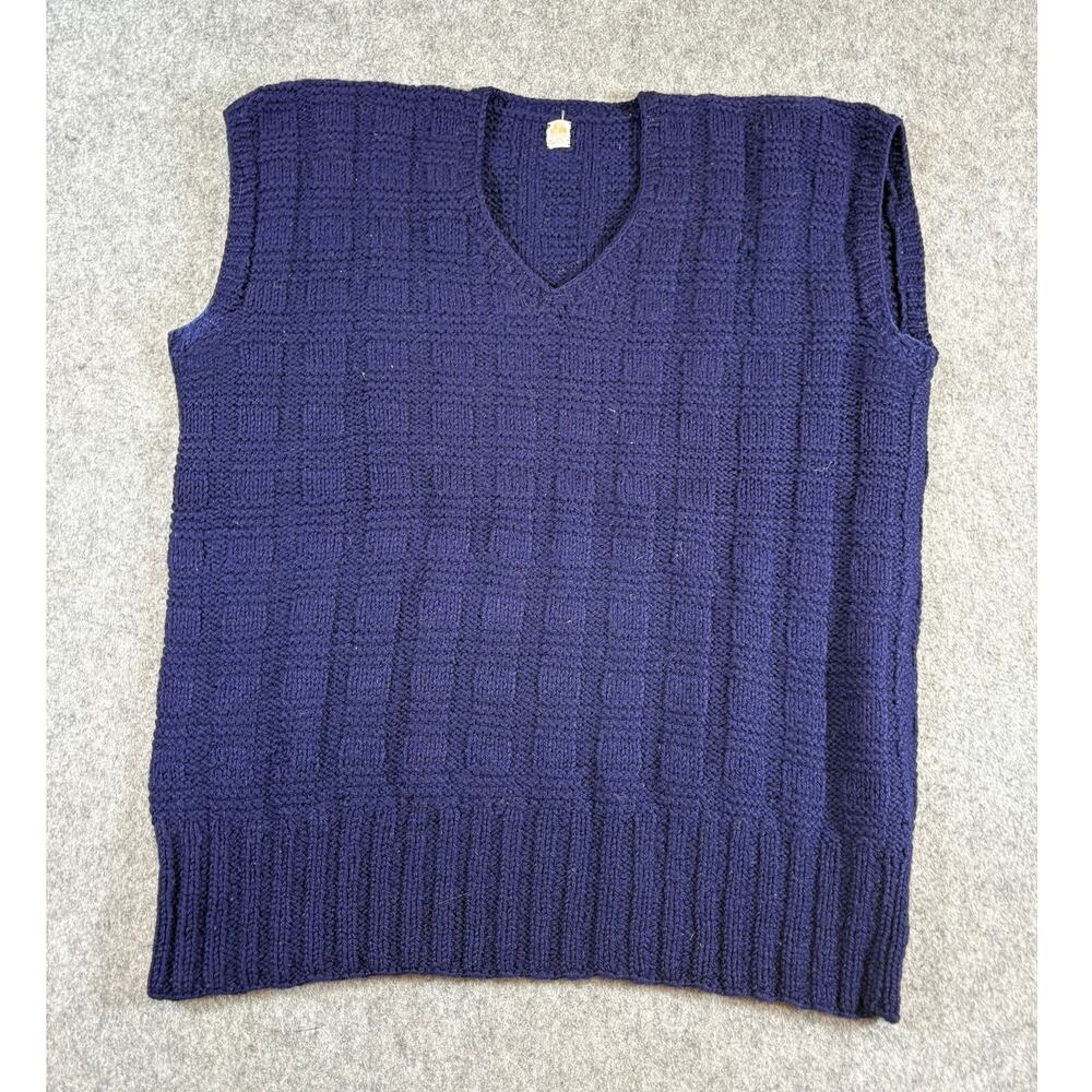VINTAGE 60s Sweater Vest Mens Purple Basketweave Virgin Wool Minimalist Medium